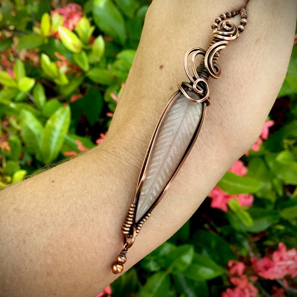 Hand Crafted Jewelry - Moonstone copper wire wrapped pendant necklace